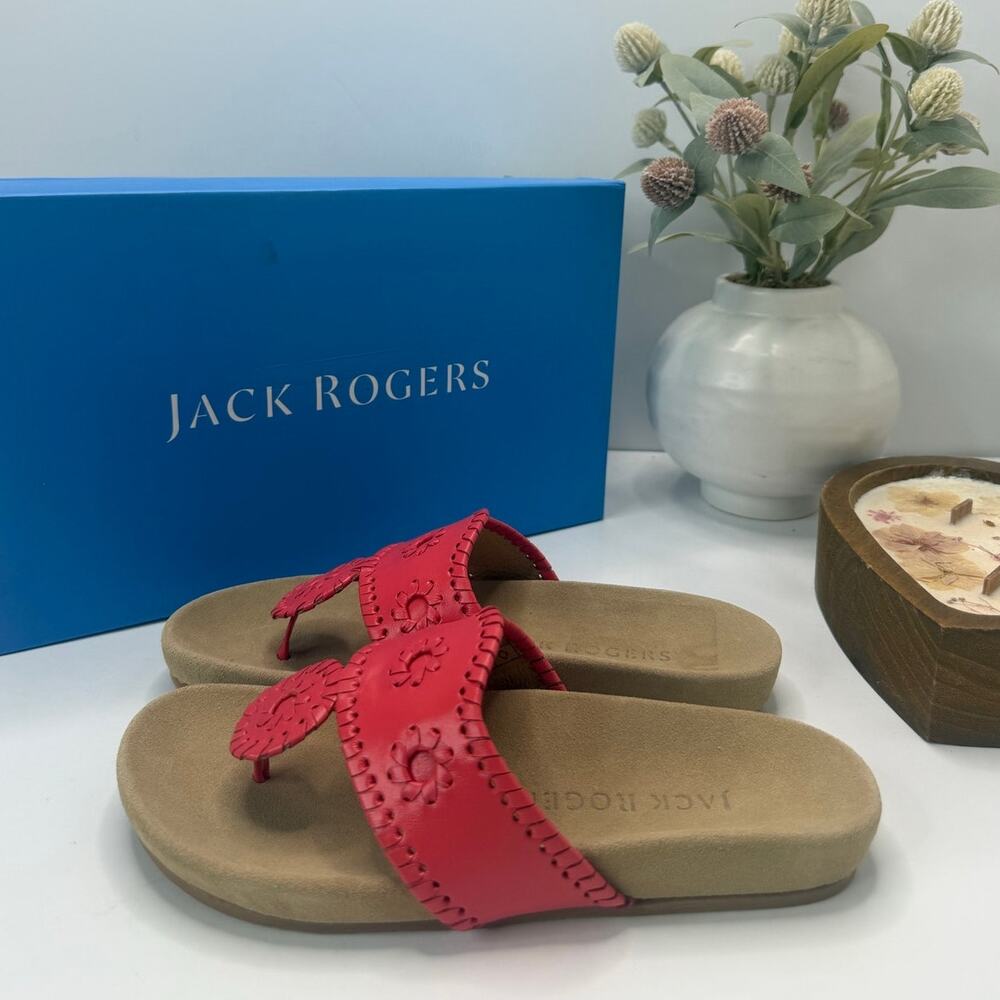 Jack Rogers Jacks Leather Flat Sandal Cayenne Women's 5M NWB